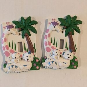 Porcelain Giraffe and tiger light switch plates. Set of 2